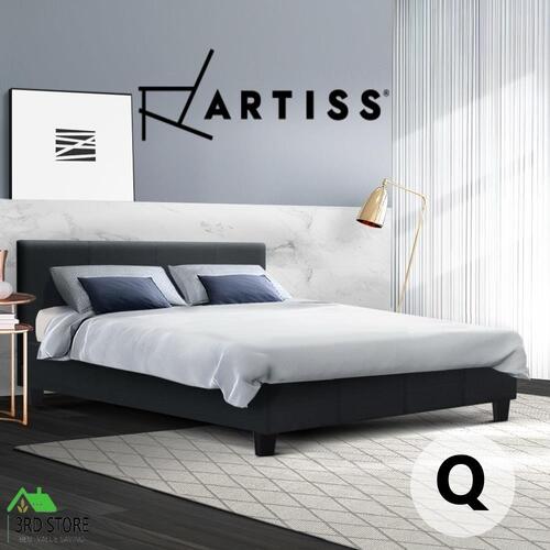 Artiss Bed Frame Queen Size Base Mattress Platform Fabric Wooden Charcoal NEO