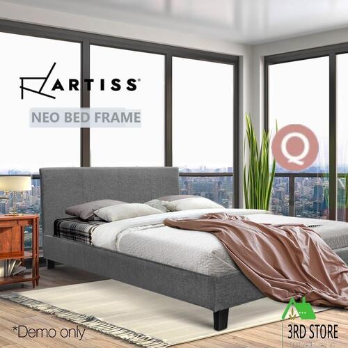 Artiss Queen Size Bed Frame Base Mattress Platform Fabric Wooden Grey NEO