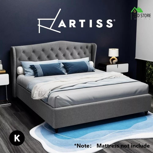 Artiss Bed Frame King Size Base Mattress Platform Fabric Wooden Grey PIER