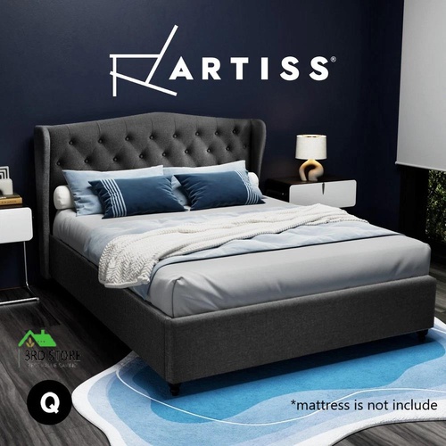 Artiss Bed Frame Queen Size Base Mattress Platform Fabric Wooden Charcoal