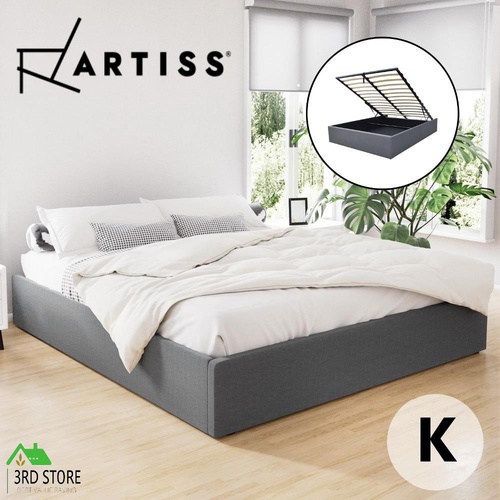 Artiss Bed Frame King Size Gas Lift Base With Storage Platform Fabric - Grey
