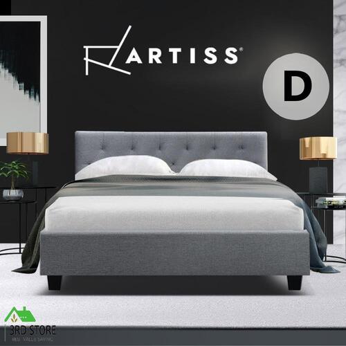 Artiss Bed Frame Double Size Mattress Base Wooden Tufted Head Fabric Grey VANKE