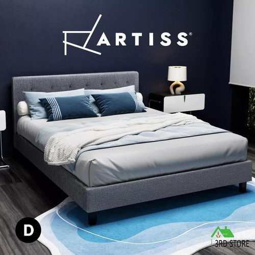 Artiss Bed Frame Double Size Mattress Base Wooden Tufted Head Fabric Grey VANKE