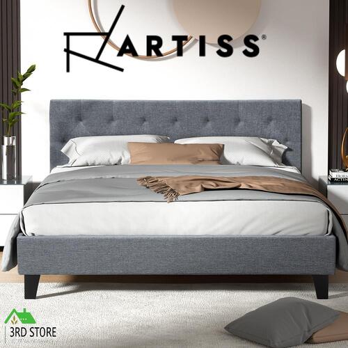 Artiss Bed Frame Queen Size Base Mattress Platform Fabric Wooden Grey