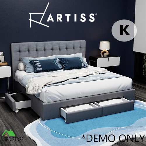 Artiss Bed Frame King Size Base Mattress With Storage Drawer Fabric Wooden