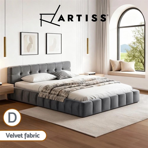 Artiss Double Size Bed Frame Plush Soft Headboard Velvet Platform Base for Modern Bedrooms Grey