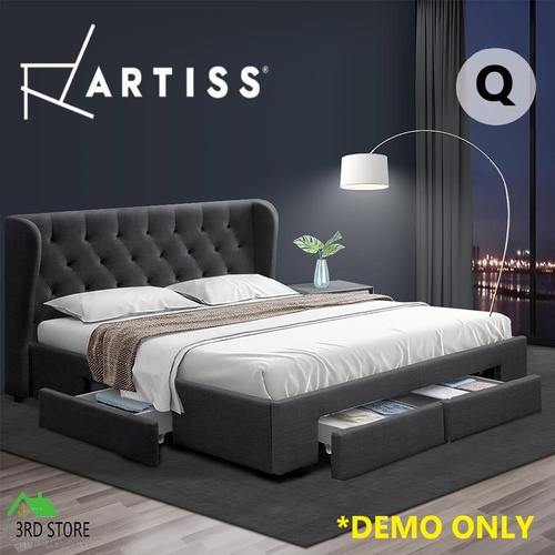 Artiss Queen Size Bed Frame Base Mattress With Storage Drawer Fabric MILA