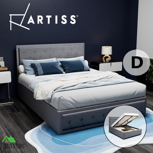Artiss Bed Frame Double Full Size Gas Lift Base With Storage Grey Fabric TIYO