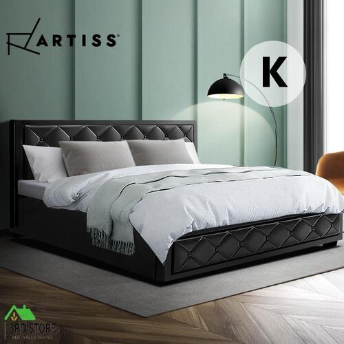 Artiss King Size Gas Lift Bed Frame Base With Storage Mattress Leather TIYO BK