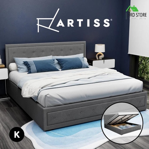 Artiss Bed Frame King Size Gas Lift Base With Storage Mattress Grey Fabric TIYO