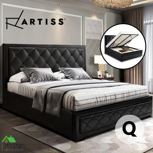Artiss Bed Frame Queen Size Gas Lift Base With Storage Mattress Leather TIYO