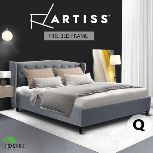 Artiss Bed Frame Queen Size Base Mattress Platform Fabric Wooden Grey PIER