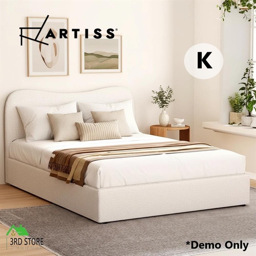 Artiss Bed Frame King Size Mattress Base Wooden Platform Boucle White DARA