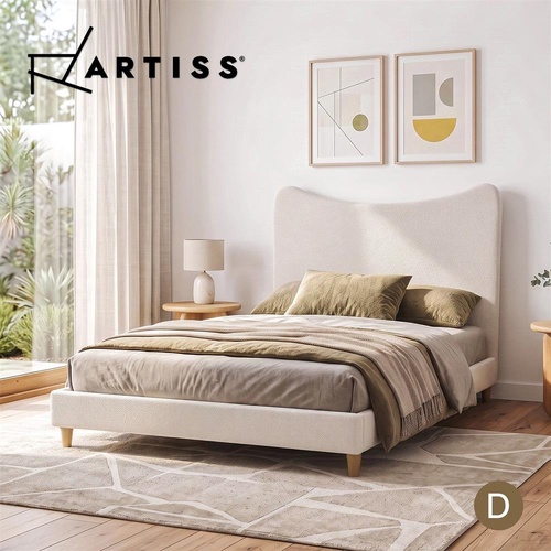 Artiss Double Bed Frame with Boucle Headboard, Beige, 300kg Capacity