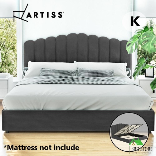 Artiss Bed Frame King Size Gas Lift Mattress Base Storage Velvet Grey FION