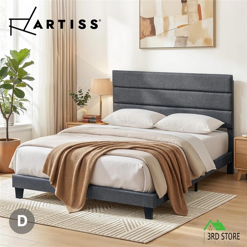 Artiss Double Bed Frame Upholstered Platform Base Geometric Headboard Charcoal