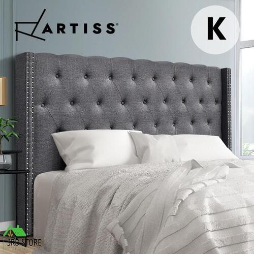 RETURNs Artiss King Size Bed Head Headboard Bedhead Fabric Frame Base Grey LUCA