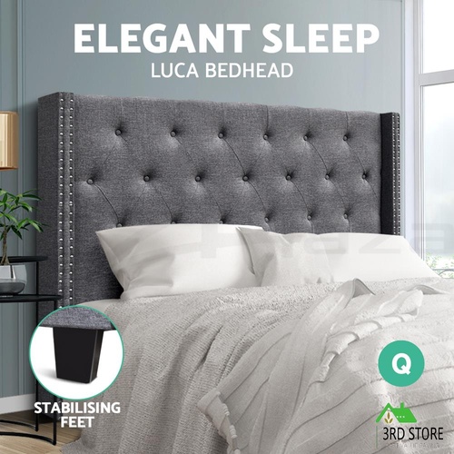Bed Frame Headboard Queen Size Head Bedhead Queen Grey Fabric