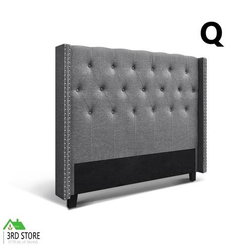 RETURNs Bed Frame Headboard Queen Size Head Bedhead Queen Grey Fabric