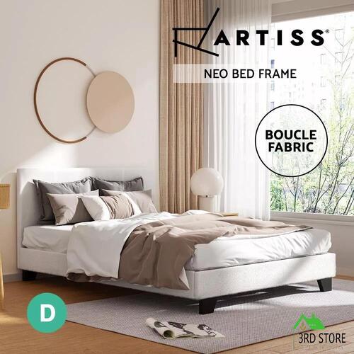 Artiss Bed Frame Double Size Boucle Fabric Mattress Base Platform Wooden