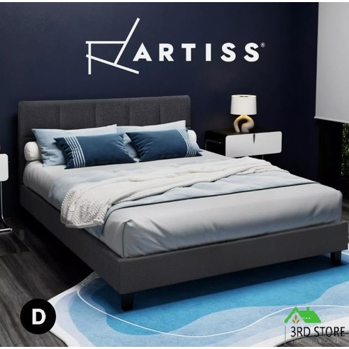 RETURNs Bed Frame Double Size Base Mattress Platform Fabric Wooden Charcoal TINO