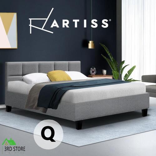 Artiss Bed Frame Queen Mattress Base Platform Fabric TINO Fabric Grey