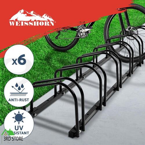 6 Bike Rack Floor Parking Holder Storage Stand Bicycle Cycling Portable Black