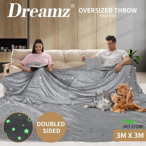 DreamZ 3x3M Large Oversized Blanket Throw Faux Fur Fleece Bed Warm Rug Sofa