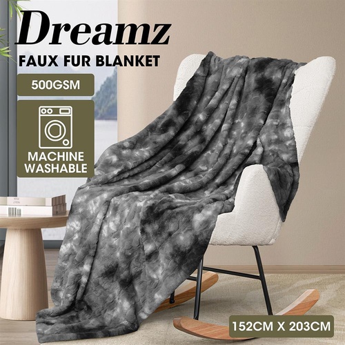 Dreamz Throw Blanket Luxury Tie-dyed Fleece Faux Fur Bed Sofa 500GSM 152x203