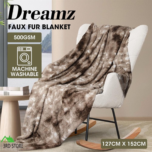 Dreamz Throw Blanket Luxury Tie-dyed Fleece Faux Fur Bed Sofa 500GSM Thick Soft