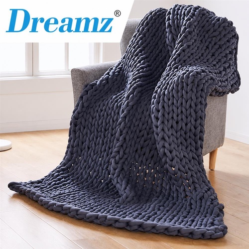 DreamZ Knitted Weighted Blanket Chunky Bulky Knit Throw Blanket 9KG Dark Grey
