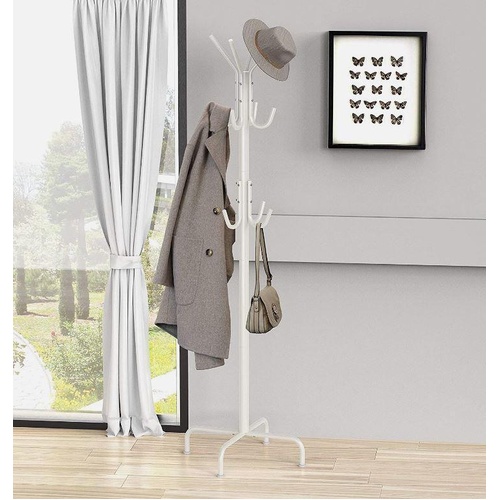 Simplehouseware Standing Coat and Hat Hanger Organizer Rack, 12 Hooks, White