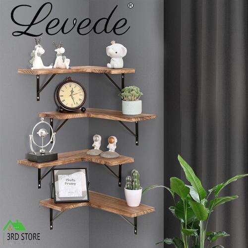 Levede 4 Pcs Floating Shelves Corner Shelf Wall Mounted Storage Wooden Display