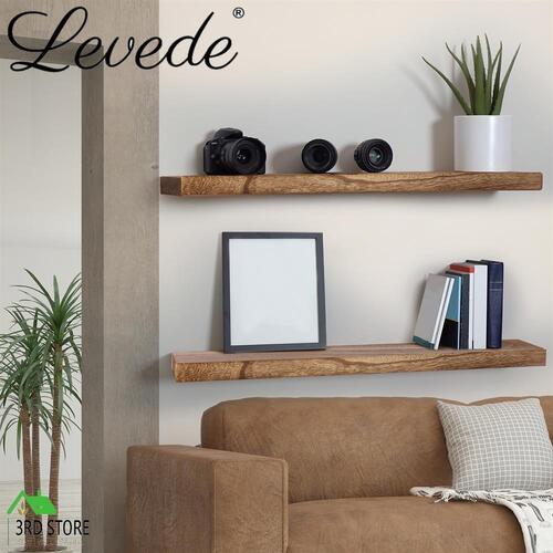 Levede 2 Pcs Floating Shelves Wall Mounted Storage Solid Wood Display Shelf