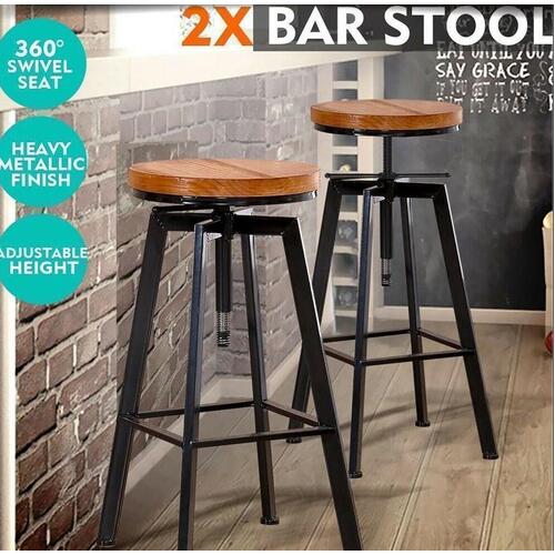 2x Levede Industrial Bar Stools Kitchen Stool Wooden Barstools Swivel Chairs
