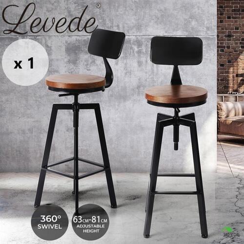 Levede 1x Industrial Bar Stools Kitchen Stool Wooden Barstools Swivel Chair