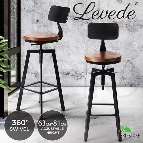 RETURNs Levede 1x Industrial Bar Stools Kitchen Stool Wooden Barstools Swivel Chair