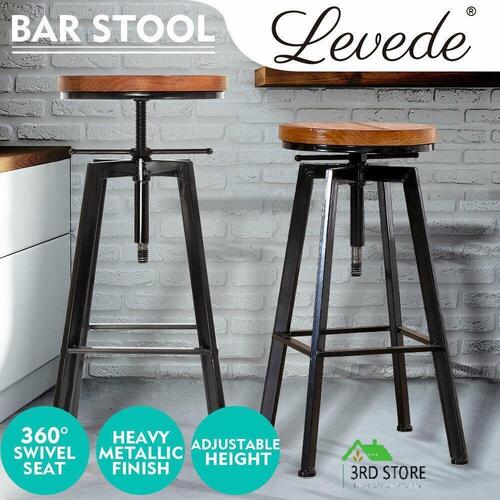 Levede Industrial Bar Stools Kitchen Stool Wooden Barstools Swivel Chair Vintage