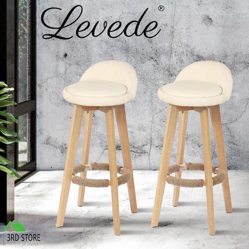 2x Levede Bar Stools Chair Swivel Barstools Kitchen Wooden Fabric Stool Footrest
