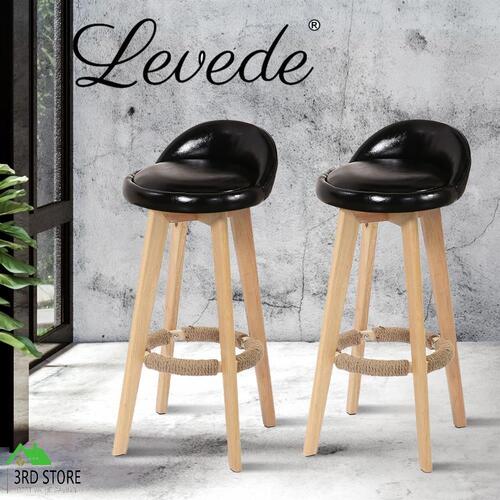 2x Levede Bar Stools Swivel Kitchen Barstools Wooden Leather Stool Chairs BLACK