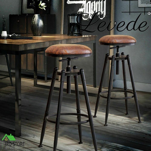 Levede 2x Industrial Bar Stools Kitchen Stool PU Leather Barstools Swivel Chairs