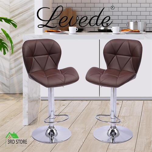 Levede 2x Bar Stool Swivel Gas Lift Kitchen Leather Chair Chairs Metal Barstools