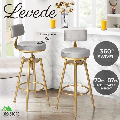 Levede 2x Bar Stools Kitchen Stool Chair Swivel Barstools Velvet Padded Seat