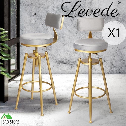 Levede 1x Bar Stools Kitchen Stool Chair Swivel Barstools Velvet Padded Seat