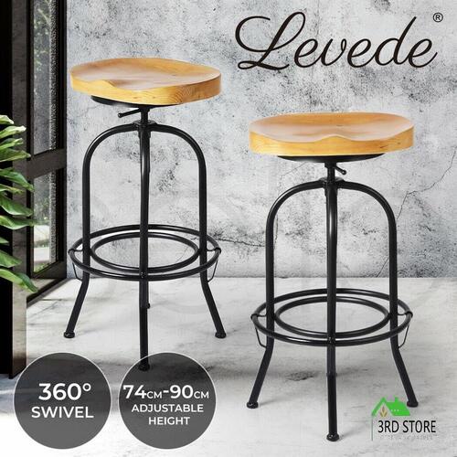 Levede 1x Industrial Bar Stools Kitchen Stool Wooden Barstools Swivel Chair