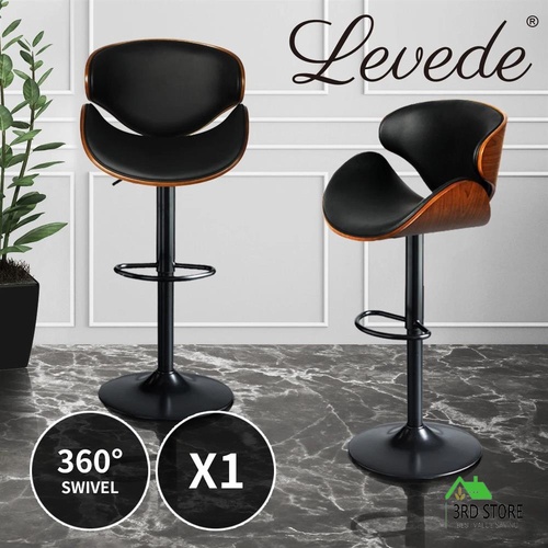 Levede 1x Bar Stools Kitchen Gas Lift Wooden Beech Stool Chair Swivel Barstools