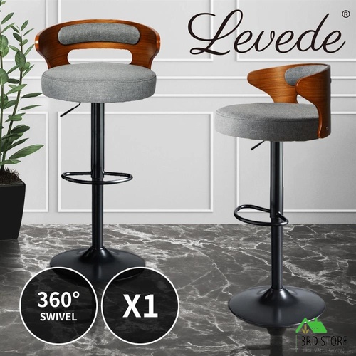 Levede 1x Bar Stools Kitchen Gas Lift Wooden Beech Stool Chair Swivel Barstools