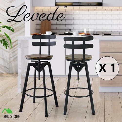 Levede Industrial Adjustable Swivel Bar Stools With Back Wood Counter Chairs x1