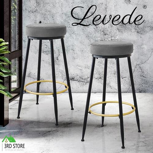 RETURNs Levede 2x Bar Stools Barstools Velvet Kitchen Counter Dining Chairs Padded Grey
