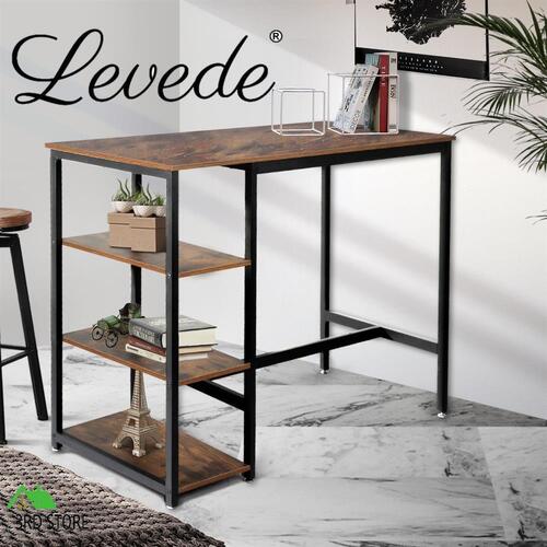 Levede High Bar Table Pub Industrial 3-Tier Storage Shelf Wooden Cafe 110CMX60CM